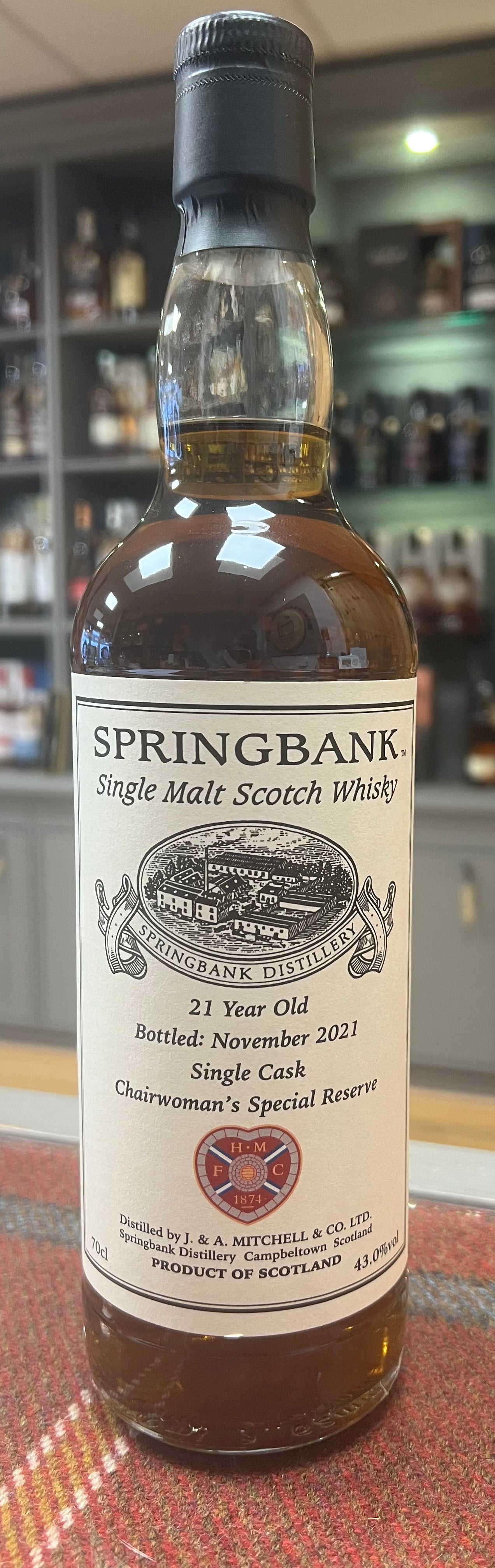 Springbank 21 Year Old Single Cask, Chairwoman's Special Reserve Heart of Midlothian Football Club  (70cl, 43.0%)